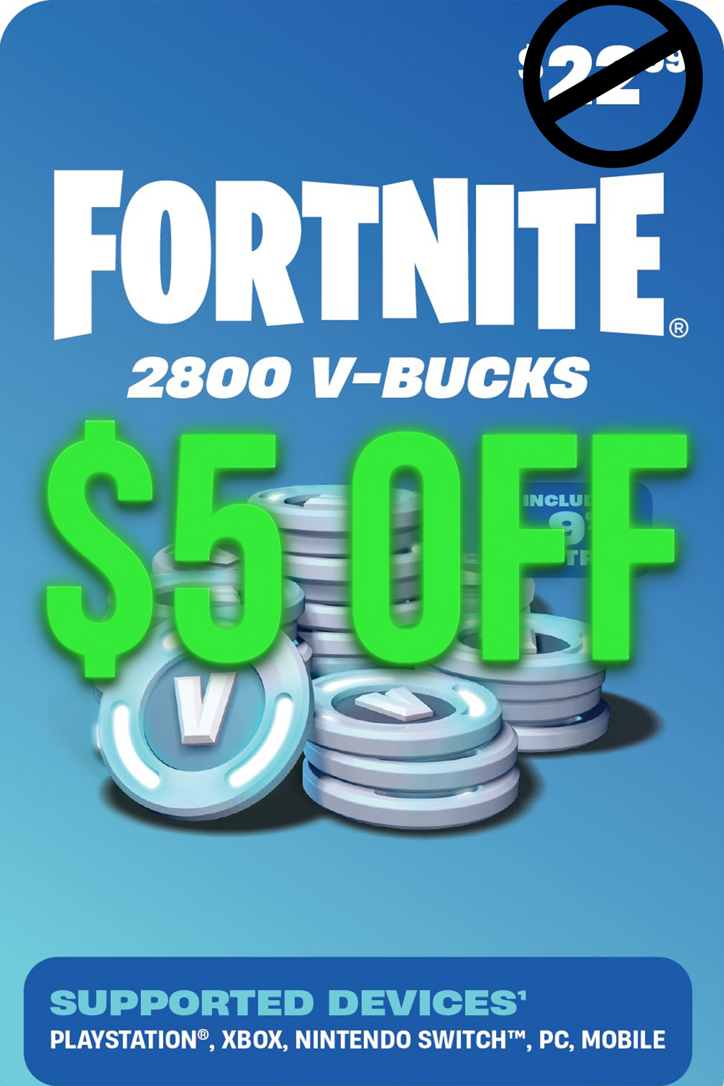 Code for $5 off $23 FORTNITE Digital V-Bucks 2800